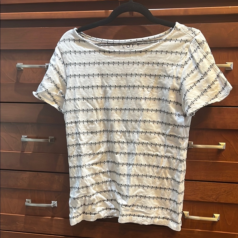 LOFT White and Black Striped Women's Top